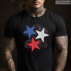Stars American Flag Fireworks 4th Of July T-Shirt Independence Day Celebration Graphic Shirt