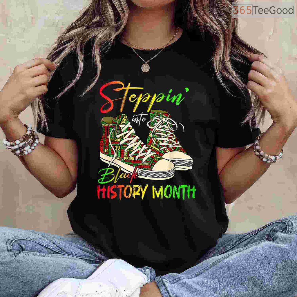 Stepping Into Black History Month T-Shirt Black Girls Sneakers Graphic Tee for Men & Women