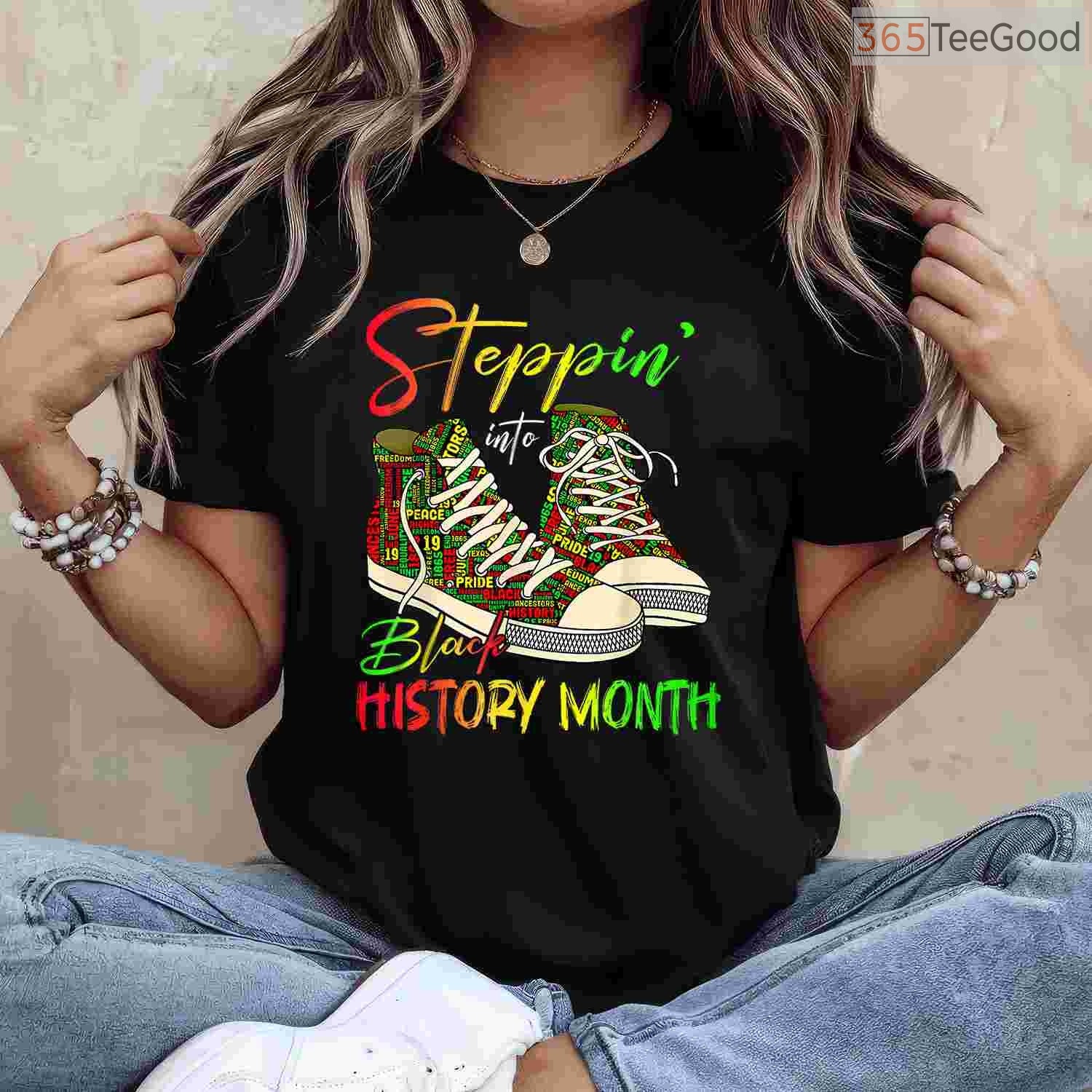 Stepping Into Black History Month T-Shirt Black Girls Sneakers Graphic Tee for Men & Women