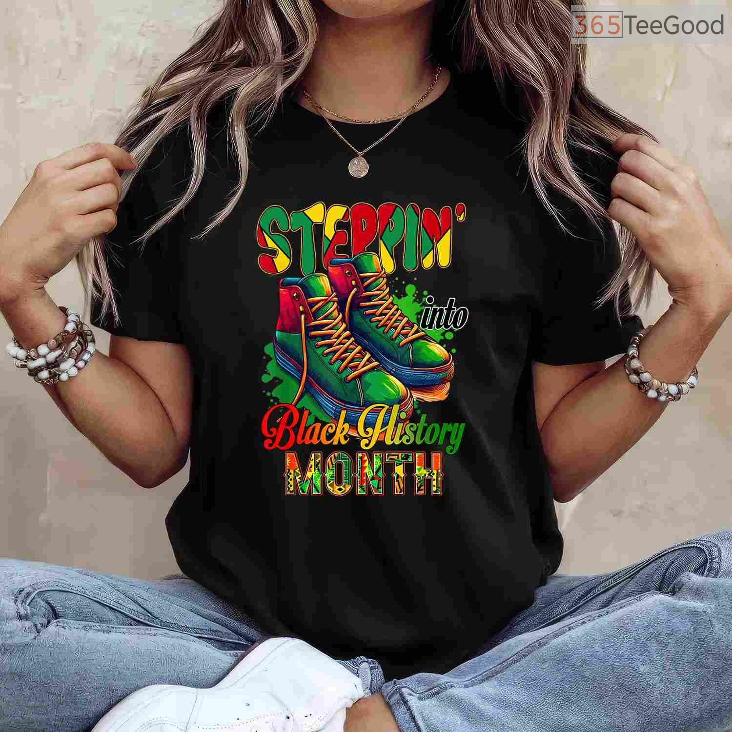 Stepping Into Black History Month Black Sneakers T-Shirt African American Kicks Shirt