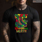 Stepping Into Black History Month Black Sneakers T-Shirt African American Kicks Shirt
