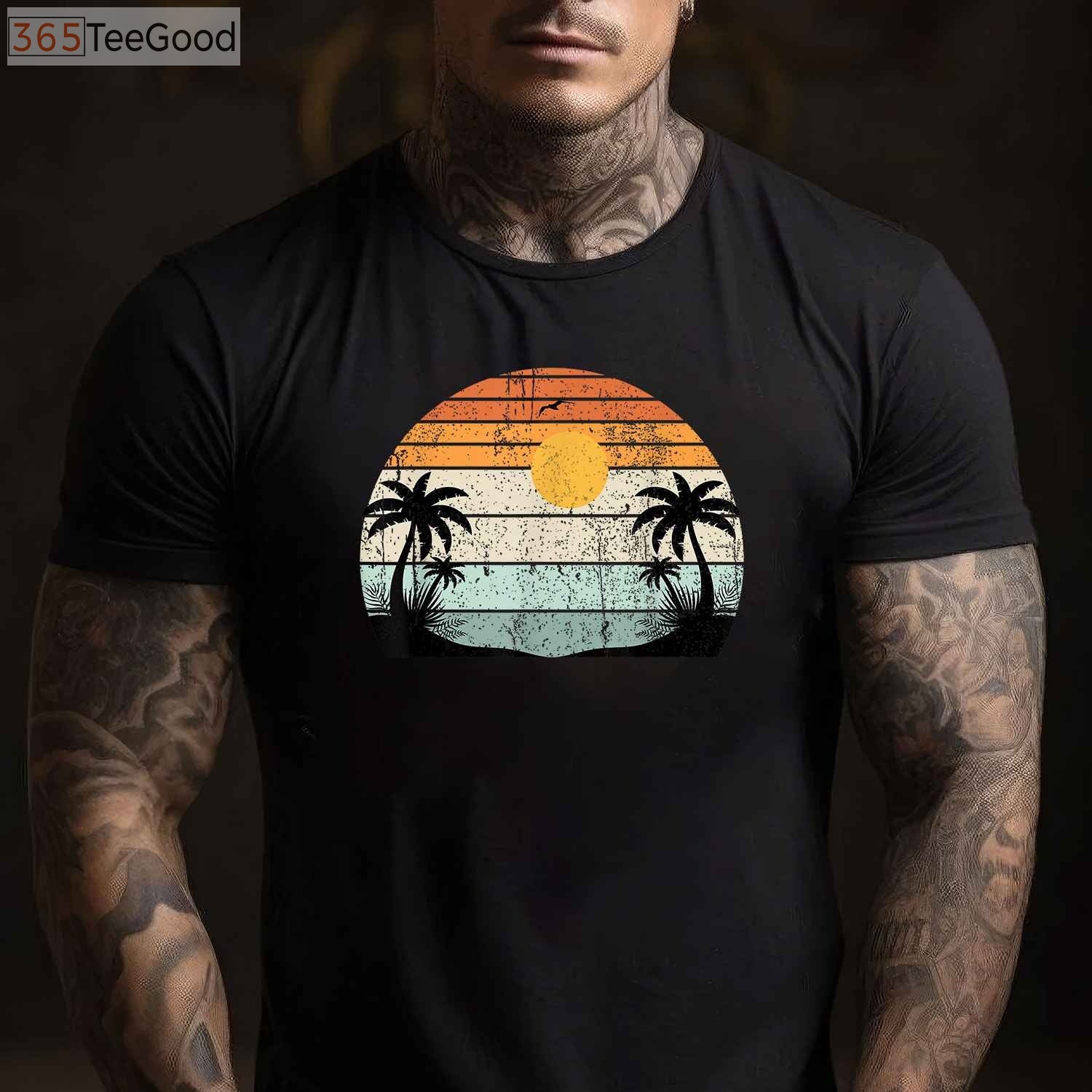 Sunshine Summer Vibes Palm Trees T-Shirt - Retro Tropical Beach Party Tee