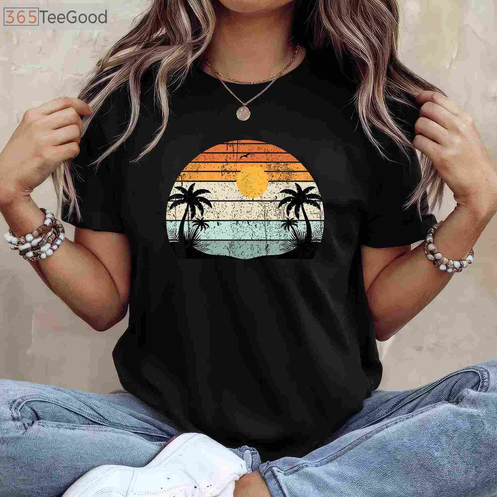 Sunshine Summer Vibes Palm Trees T-Shirt - Retro Tropical Beach Party Tee