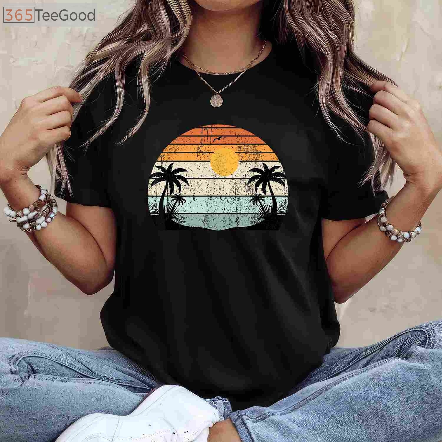 Sunshine Summer Vibes Palm Trees T-Shirt - Retro Tropical Beach Party Tee