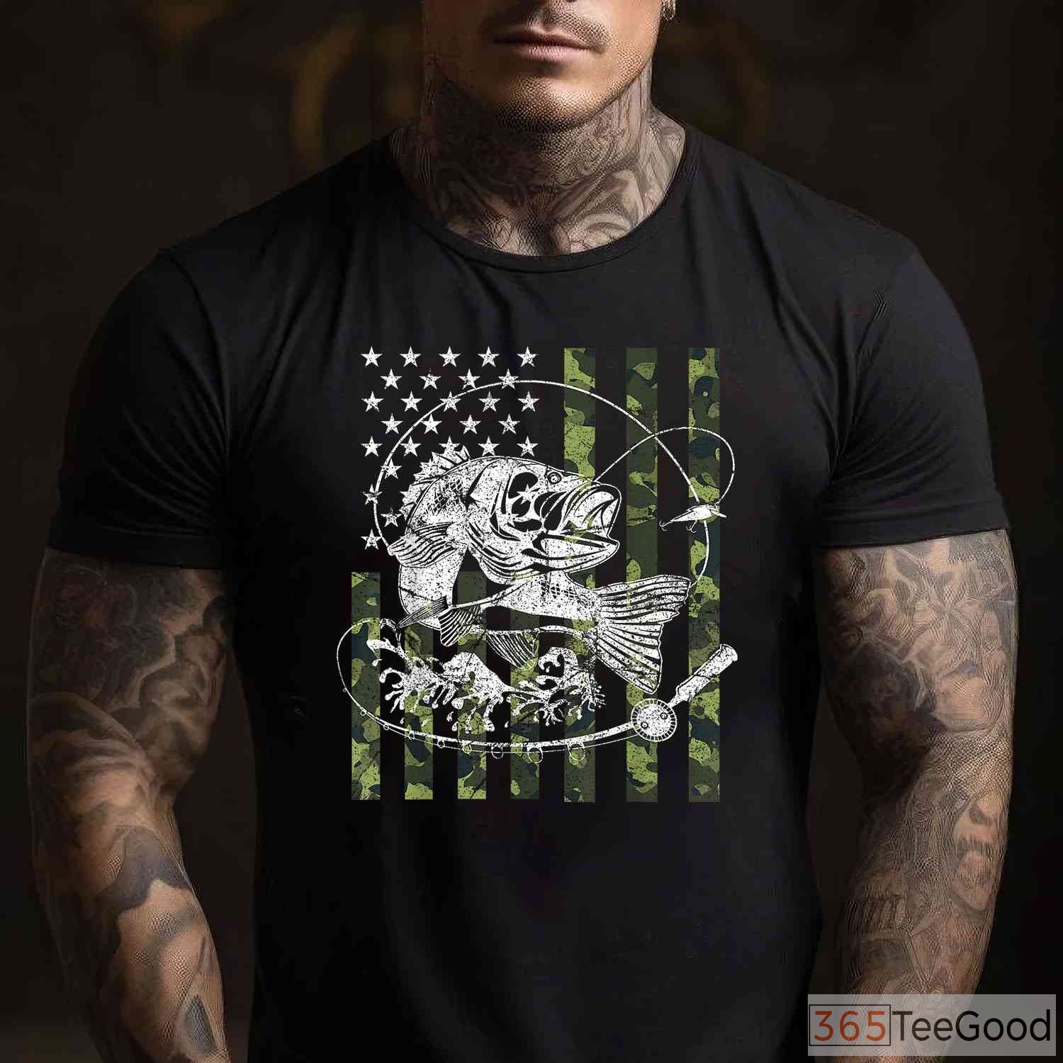 Tactical Camo American Flag Fishing Shirt, Patriotic Outdoor Gift for Men & Boys