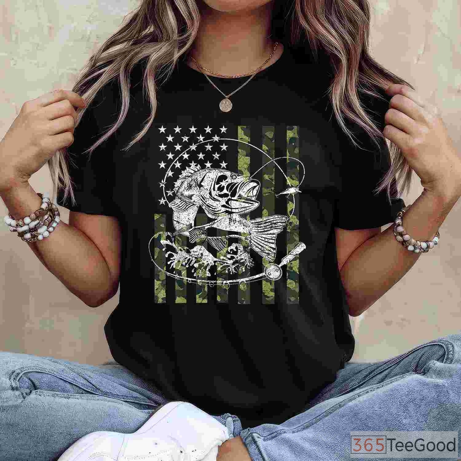 Tactical Camo American Flag Fishing Shirt, Patriotic Outdoor Gift for Men & Boys
