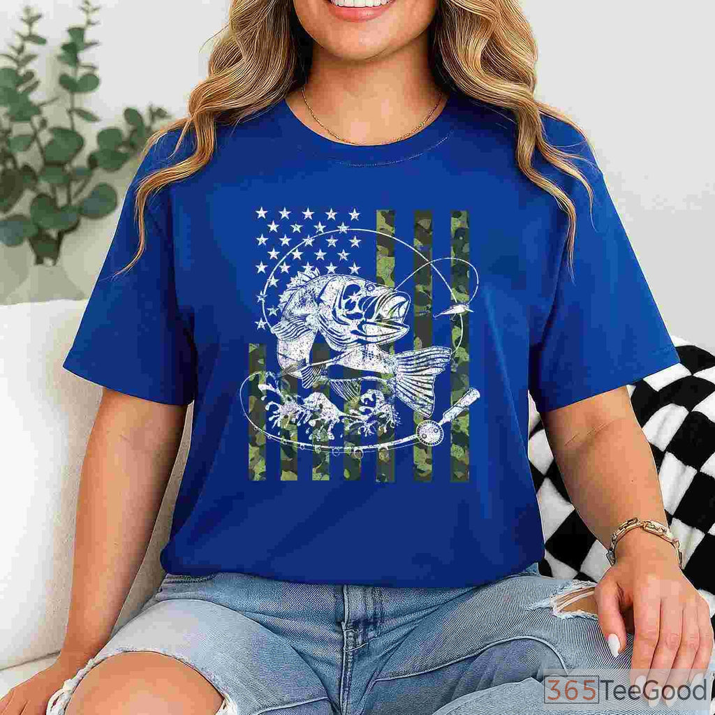 Tactical Camo American Flag Fishing Shirt, Patriotic Outdoor Gift for Men & Boys