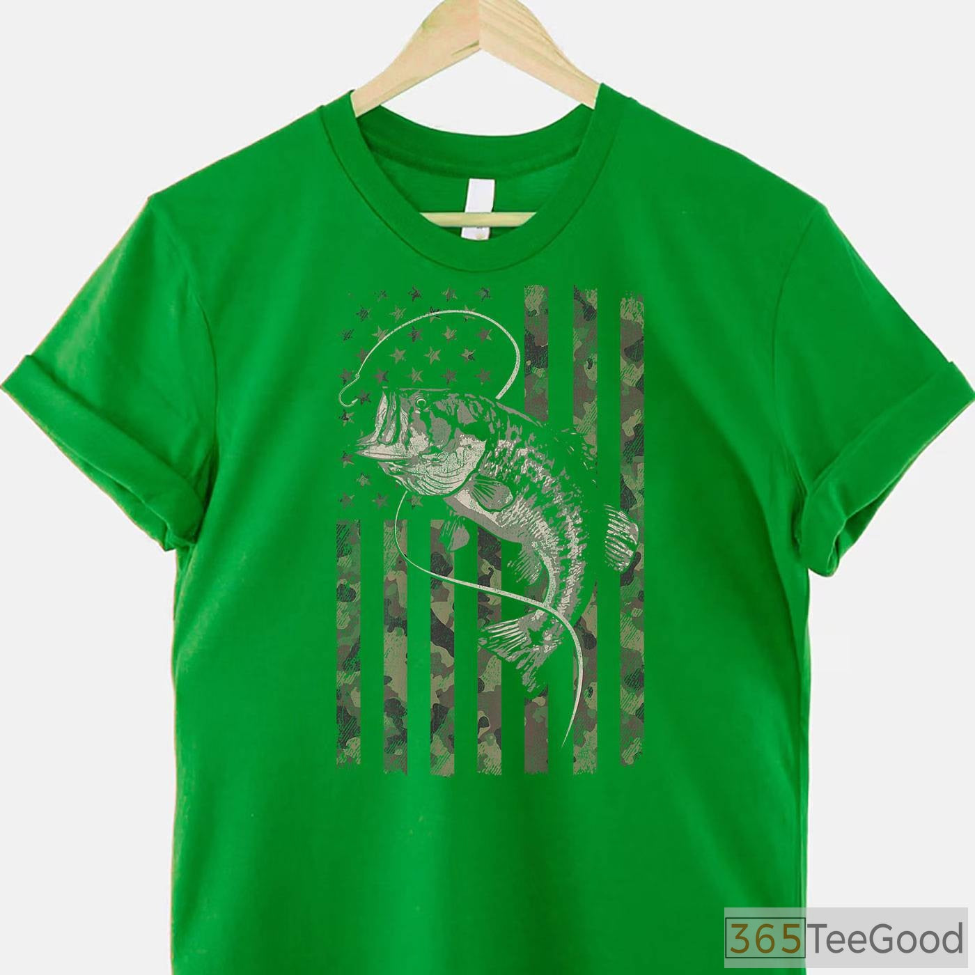Tactical Camouflage American Flag Bass Fishing Shirt - Rugged Outdoor Apparel