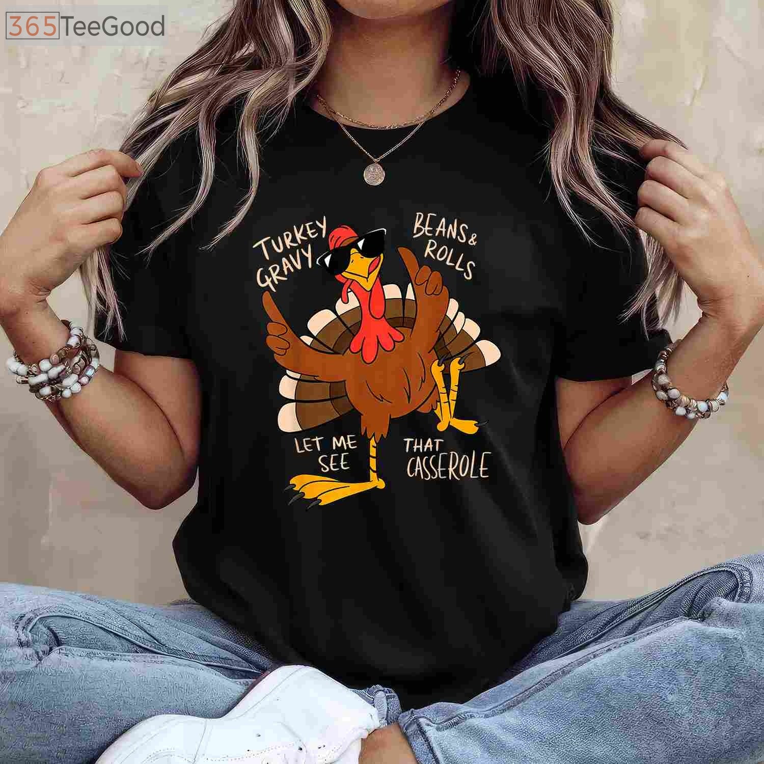Thanksgiving Menu T-Shirt - Turkey Gravy Beans Rolls Casserole Foodie Tee