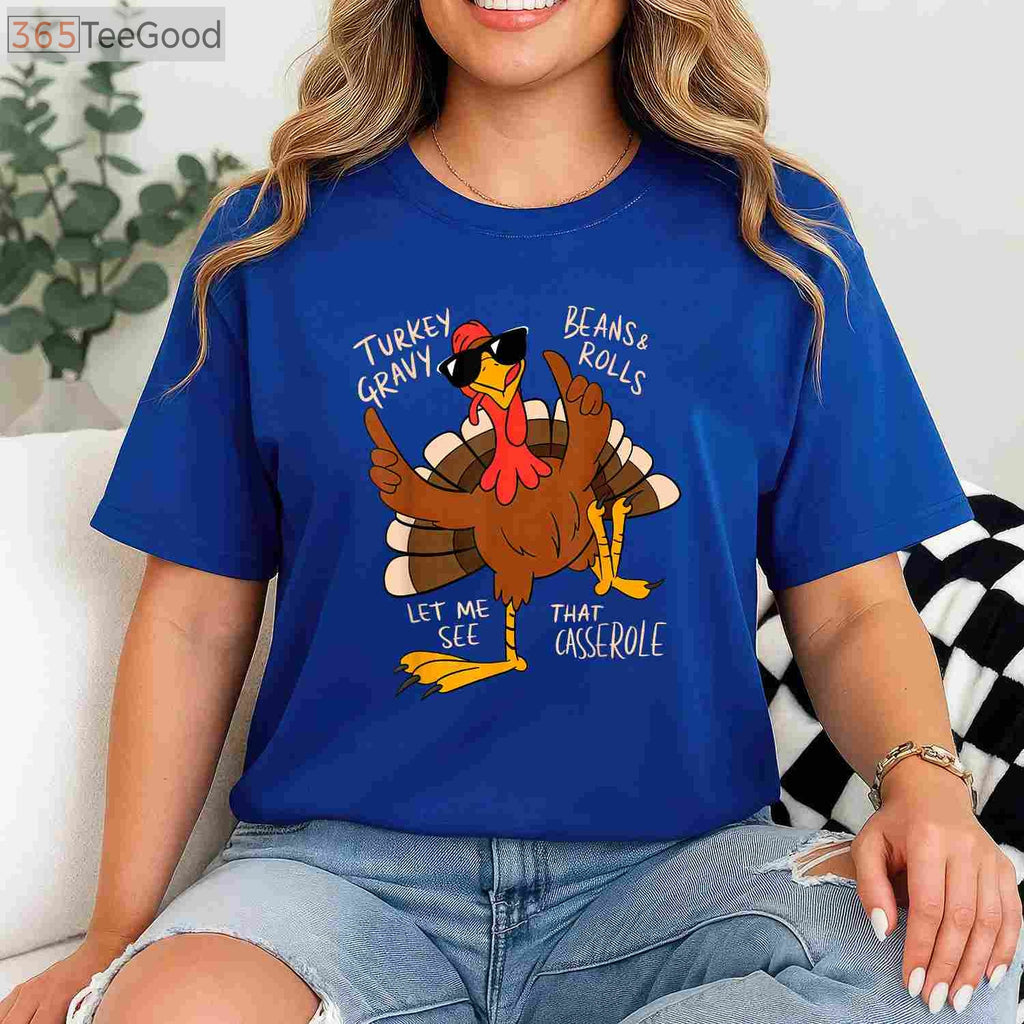 Thanksgiving Menu T-Shirt - Turkey Gravy Beans Rolls Casserole Foodie Tee