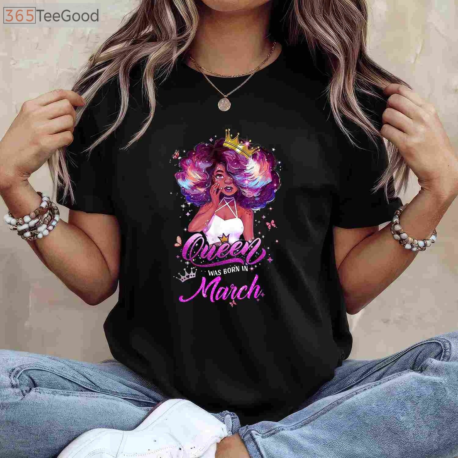 This Queen Was Born in March Birthday T-Shirt for Girls, March Birthday Queen Gift Tee