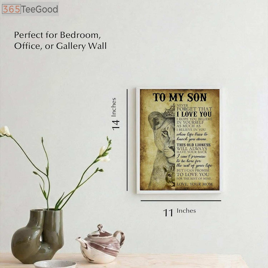 To My Son Never Forget I Love You Poster – Lioness Canvas Motivational Wall Art for Boy Room