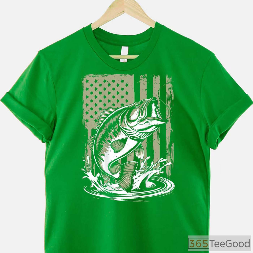 USA Flag Bass Fishing Camouflage Shirt - Patriotic Outdoor Gift for Men & Boys