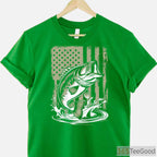 USA Flag Bass Fishing Camouflage Shirt - Patriotic Outdoor Gift for Men & Boys