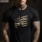 USA Flag Whitetail Buck Camo Deer Hunting T-Shirt, Patriotic Hunter Apparel