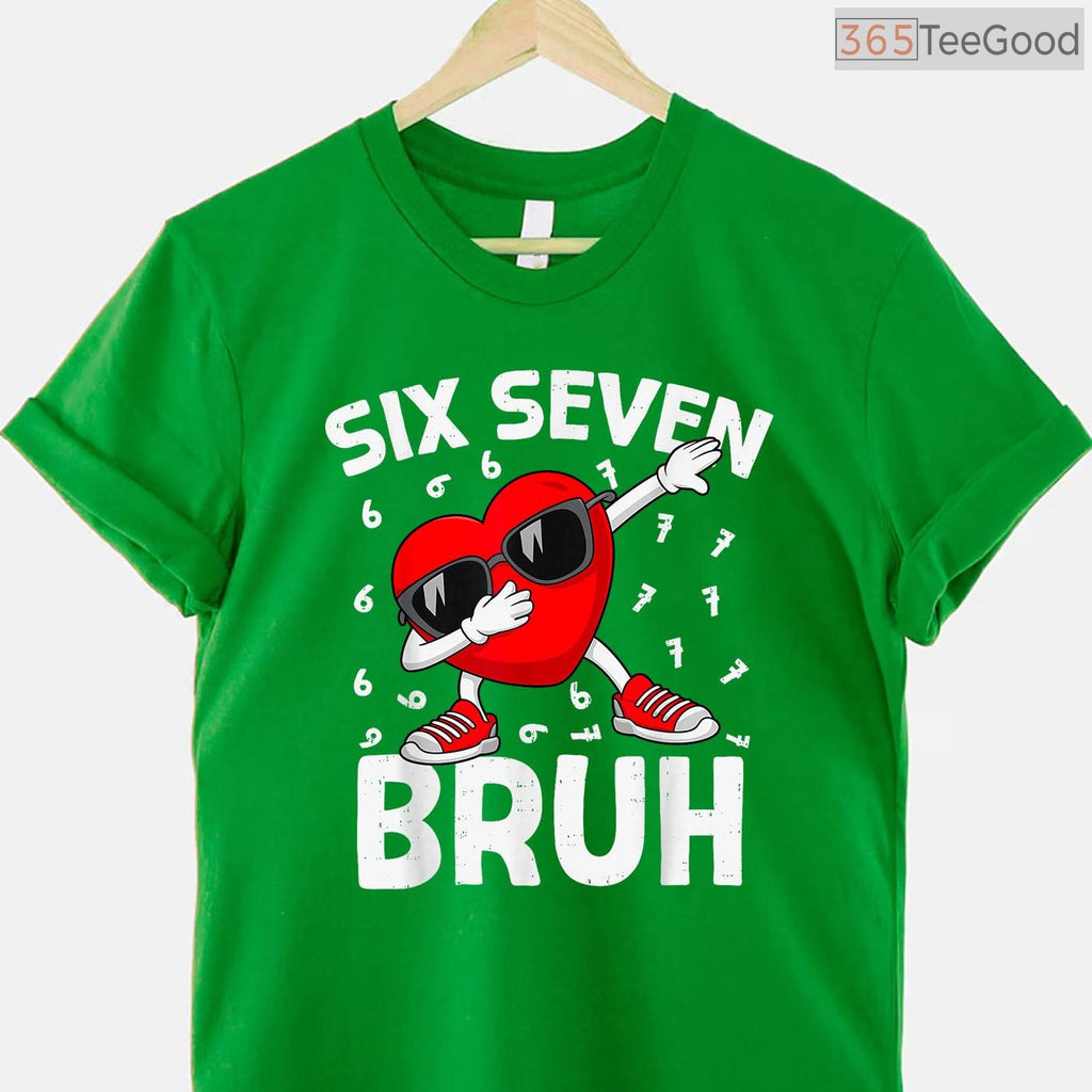 Valentines Day Six Seven Bruh 6 7 Meme T-Shirt, Funny Math Joke Dab Dance Heart Shirt for Boys
