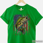 Vintage American Flag Bass Fishing Shirt, Patriotic Angler Graphic Tee
