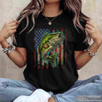 Vintage American Flag Bass Fishing Shirt, Patriotic Angler Graphic Tee