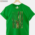 Vintage Deer Skull US Flag Hunting Shirt, Patriotic Camo Hunt Dad Apparel