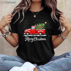 Vintage Red Truck Merry Christmas T-Shirt - Old Fashioned Xmas Tree Gift