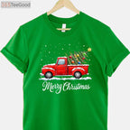 Vintage Red Truck Merry Christmas T-Shirt - Old Fashioned Xmas Tree Gift
