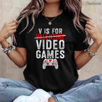 V is for Video Games Funny Valentine T-Shirt, Console Gamer Boy Level Up Love Shirt for Men Kids