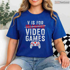 V is for Video Games Funny Valentine T-Shirt, Console Gamer Boy Level Up Love Shirt for Men Kids