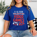 V is for Video Games Funny Gamer Valentine T-Shirt, Retro Gaming Controller Heart Shirt for Boys