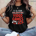 V is for Video Games Funny Gamer Valentine T-Shirt, Retro Gaming Controller Heart Shirt for Boys