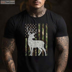 Whitetail Buck Hunting 4th of July Patriotic Shirt, USA Flag Camouflage Tee