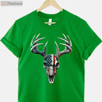 Whitetail Deer Hunting Buck Skull Shirt, Patriotic American Flag Hunter Tee