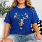 Whitetail Deer Hunting Buck Skull Shirt, Patriotic American Flag Hunter Tee