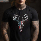 Whitetail Deer Hunting Buck Skull Shirt, Patriotic American Flag Hunter Tee