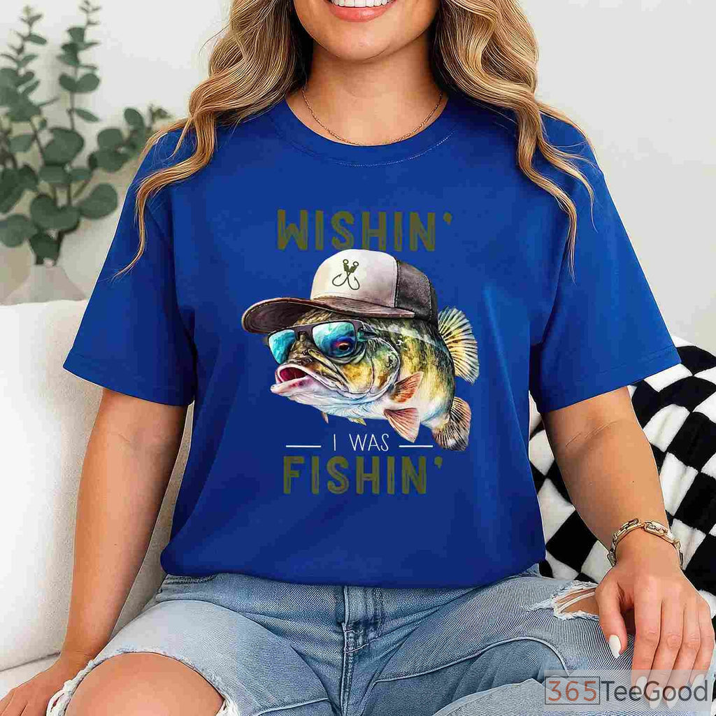 Wishin' I Was Fishing Casual Gift Tee - Unisex Short Sleeve Angling Apparel
