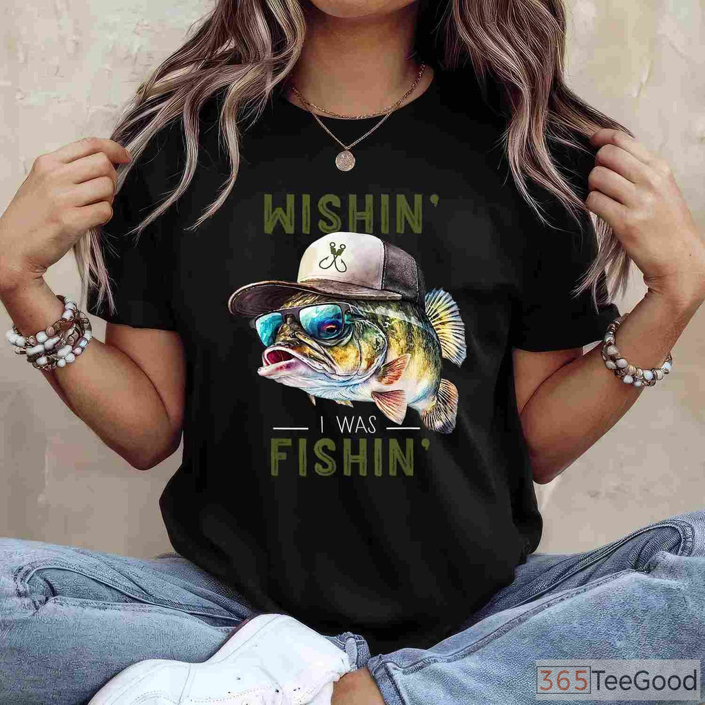 Wishin' I Was Fishing Casual Gift Tee - Unisex Short Sleeve Angling Apparel
