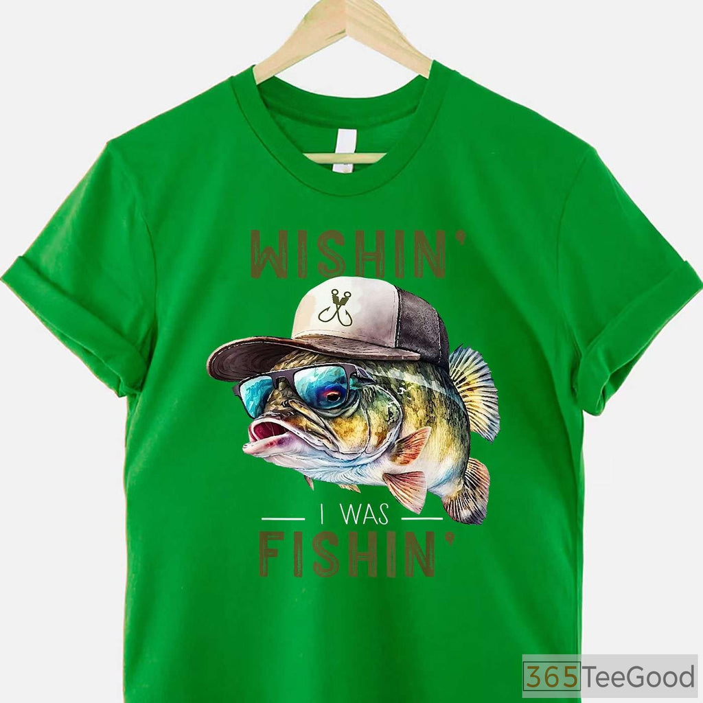 Wishin' I Was Fishing Casual Gift Tee - Unisex Short Sleeve Angling Apparel