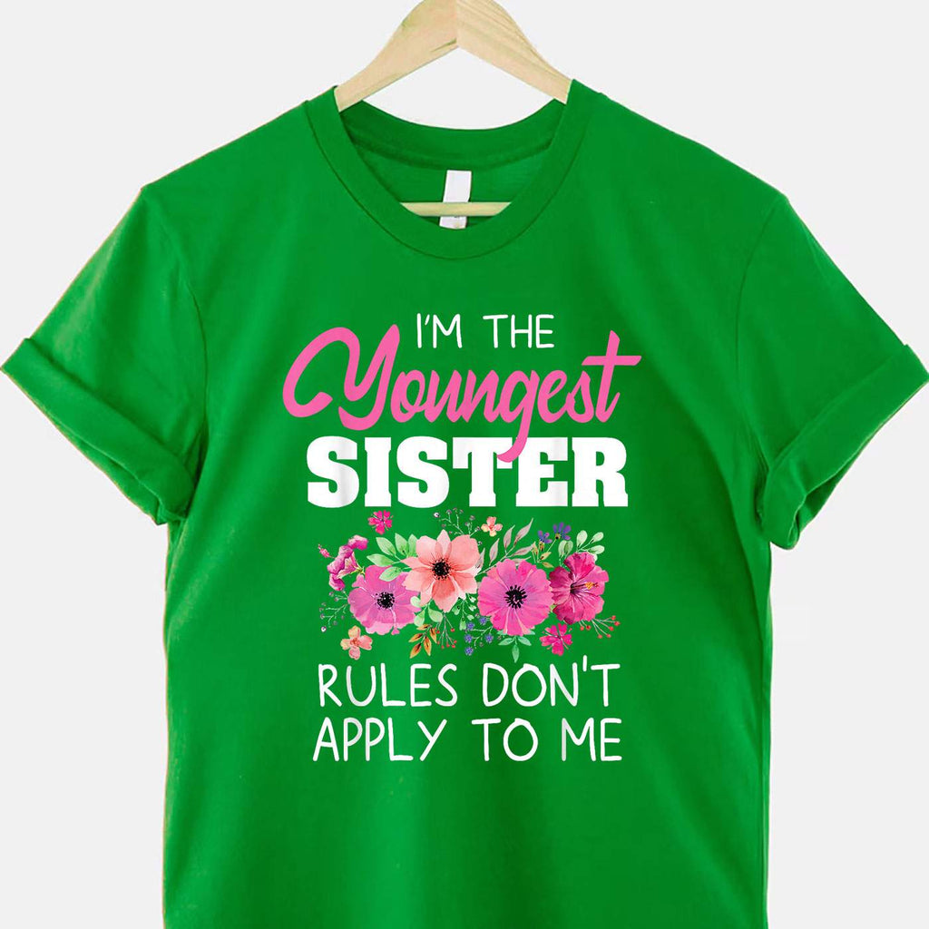 Youngest Sister Shirt Rules Don’t Apply to Me T-Shirt Tee Matching Sisters Gift Black
