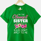 Youngest Sister Shirt Rules Don’t Apply to Me T-Shirt Tee Matching Sisters Gift Black