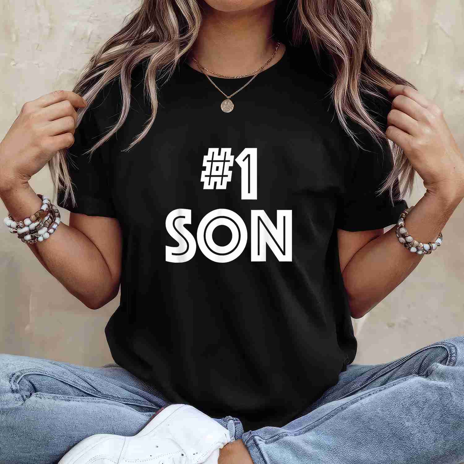 #1 Son Number One Family Gift Funny Quote Tee T-Shirt for Adults Unisex