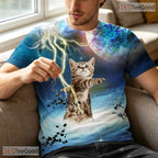 Cosmic Blue Galaxy Space Graphic Pattern 3D Printed Casual Unisex T-Shirt Top