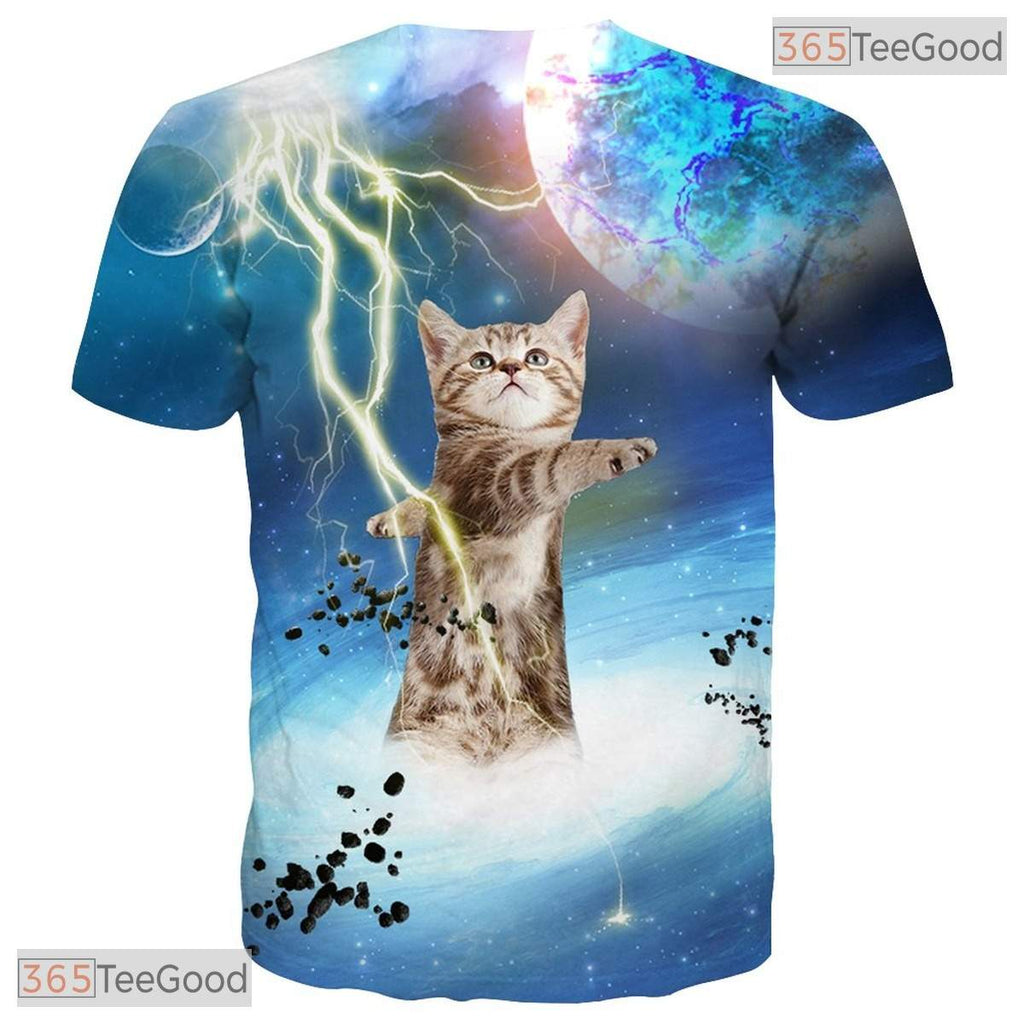 Cosmic Blue Galaxy Space Graphic Pattern 3D Printed Casual Unisex T-Shirt Top