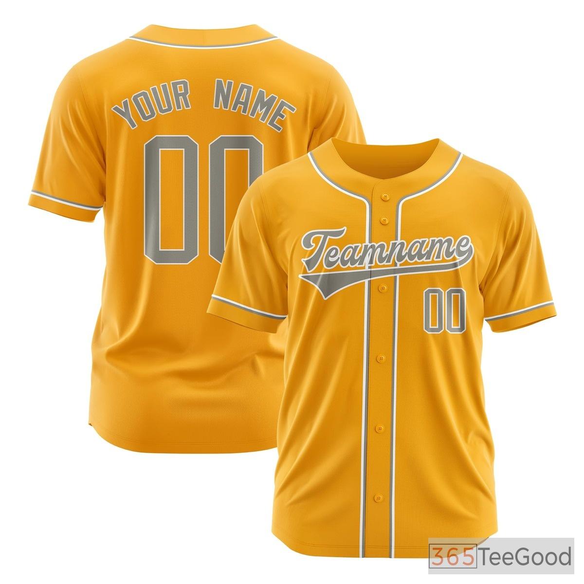 Yellow Baseball Jersey Tee for Men & Women - Custom Name & Number Details
