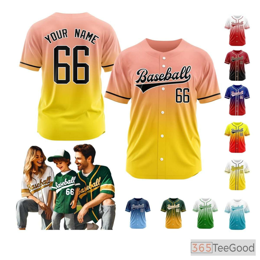 Yellow Baseball Jersey Tee for Men & Women - Custom Stitched Name & Number