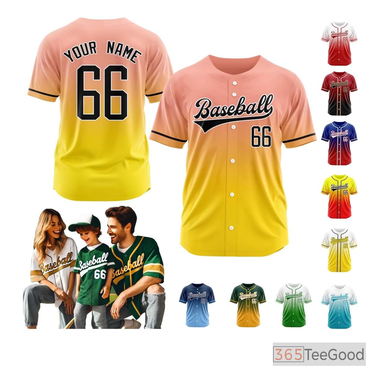 Yellow Baseball Jersey Tee for Men & Women - Custom Stitched Name & Number