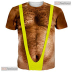 Yellow Hairy Chest Funny Fake Abs 3D Graphic Printed Casual Novelty Unisex Shirt