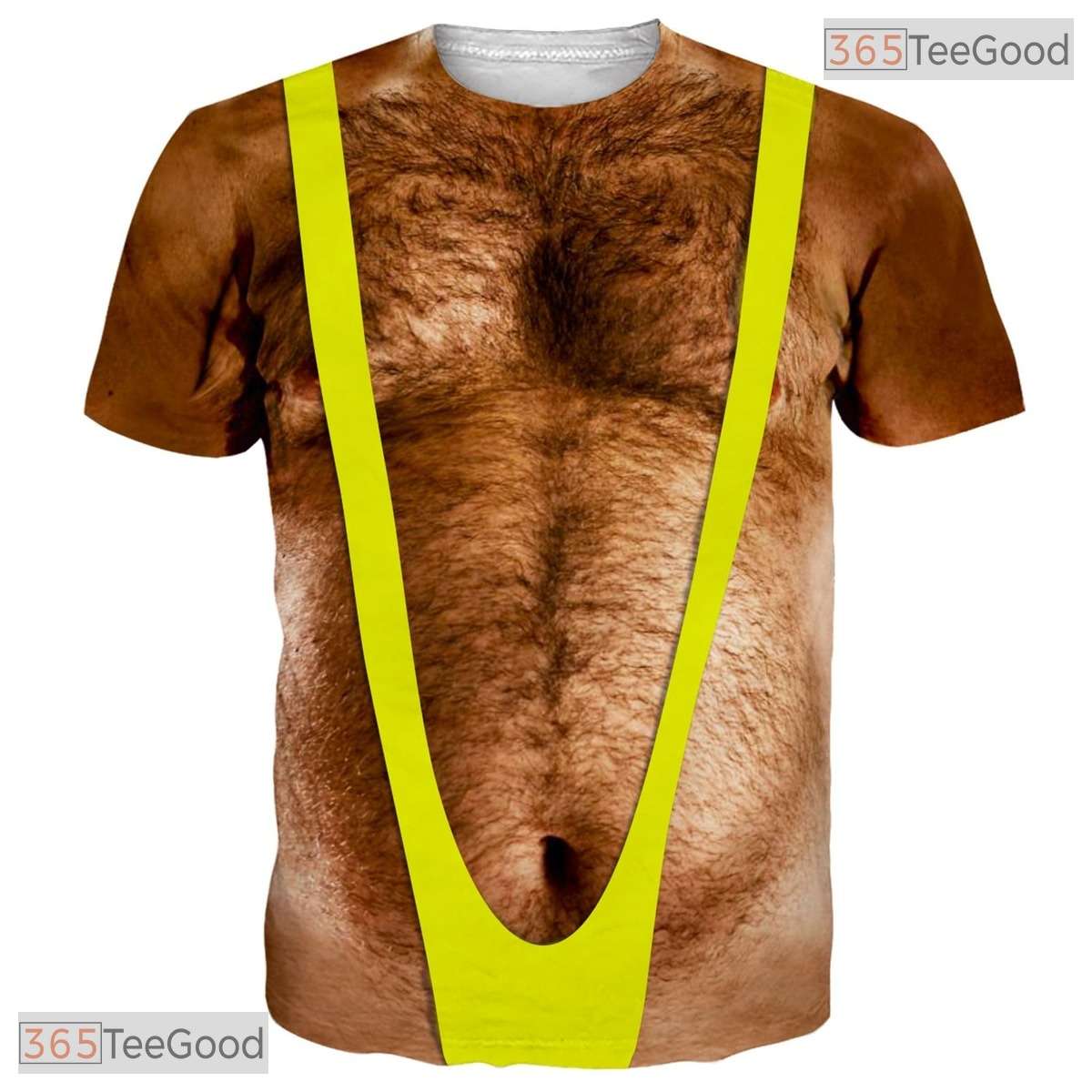 Yellow Hairy Chest Funny Fake Abs 3D Graphic Printed Casual Novelty Unisex Shirt
