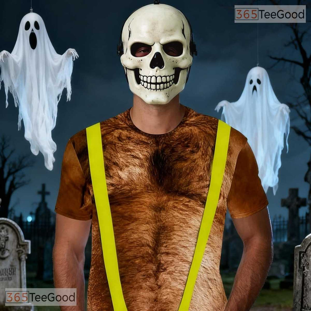 Yellow Hairy Chest Funny Fake Abs 3D Graphic Printed Casual Novelty Unisex Shirt