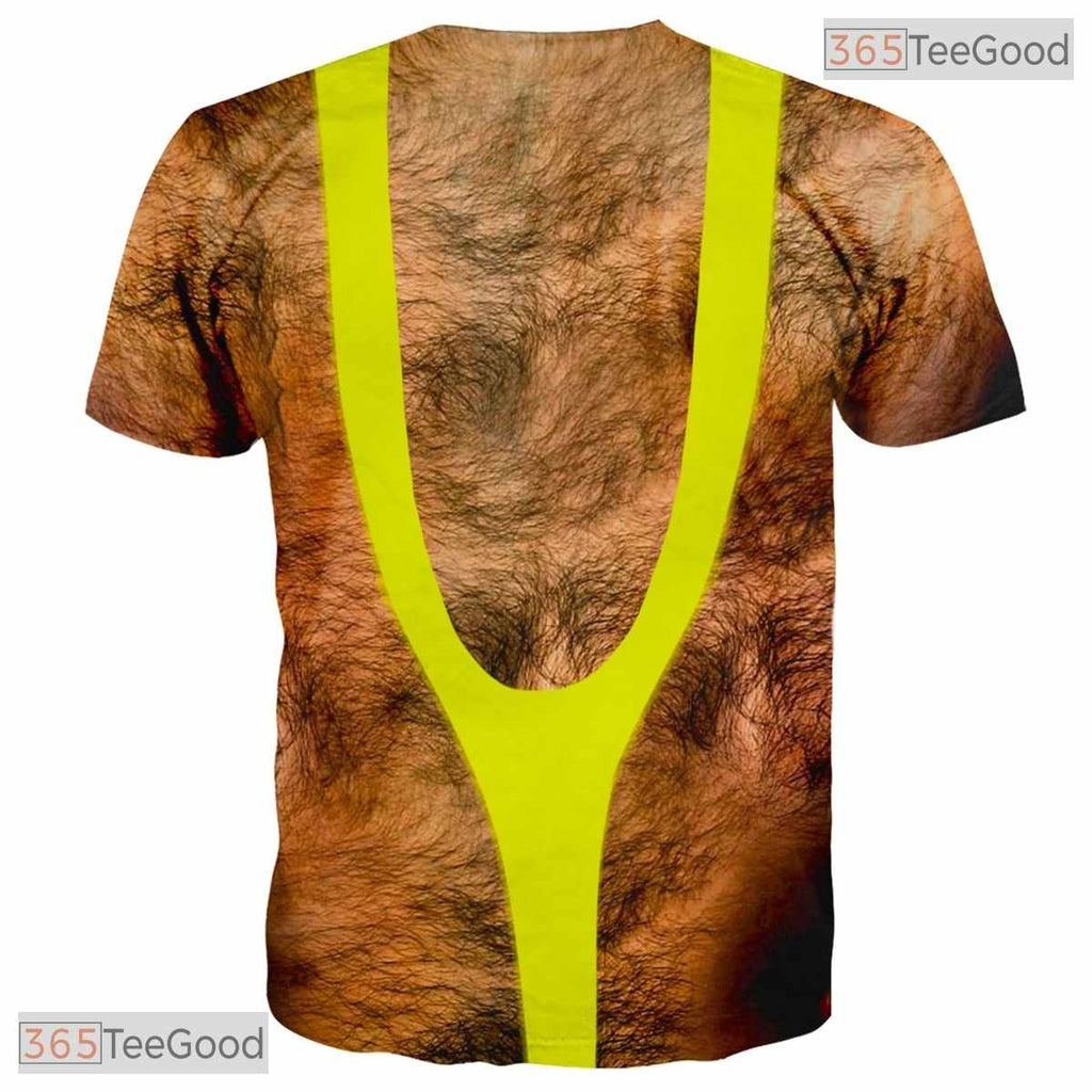 Yellow Hairy Chest Funny Fake Abs 3D Graphic Printed Casual Novelty Unisex Shirt