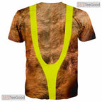 Yellow Hairy Chest Funny Fake Abs 3D Graphic Printed Casual Novelty Unisex Shirt