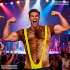 Yellow Hairy Chest Funny Fake Abs 3D Graphic Printed Casual Novelty Unisex Shirt